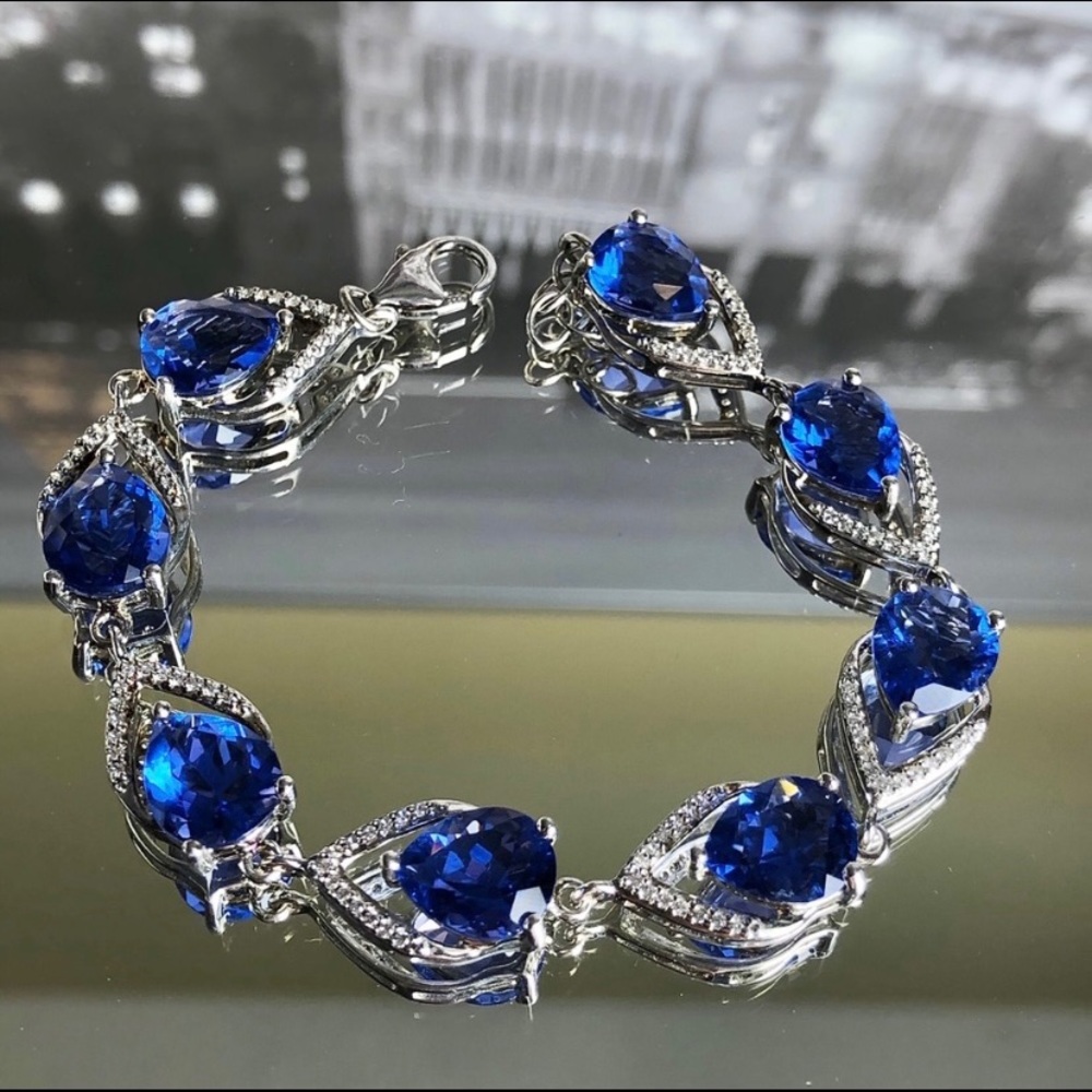 Lab Created Sapphire Pear Shaped Bracelet